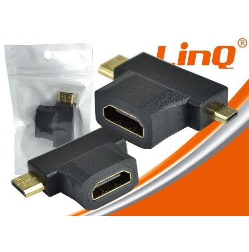 ADATTATORE SPINA HDMI FEMMINA A MINI E MICRO HDMI MASCHIO LINQ HF-103 mshop