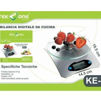 Bilancia da Cucina Digitale 5KG Display LCD Ripiano Vetro Cibo TEKONE KE-5 mshop