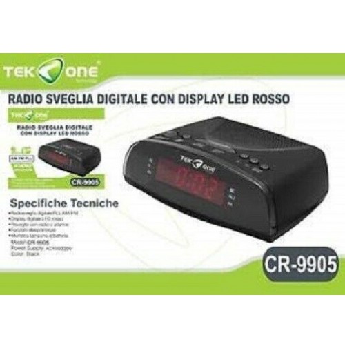 Radio Sveglia Digitale FM Display a LED Rosso Allarme TEKONE CR-9905 mshop